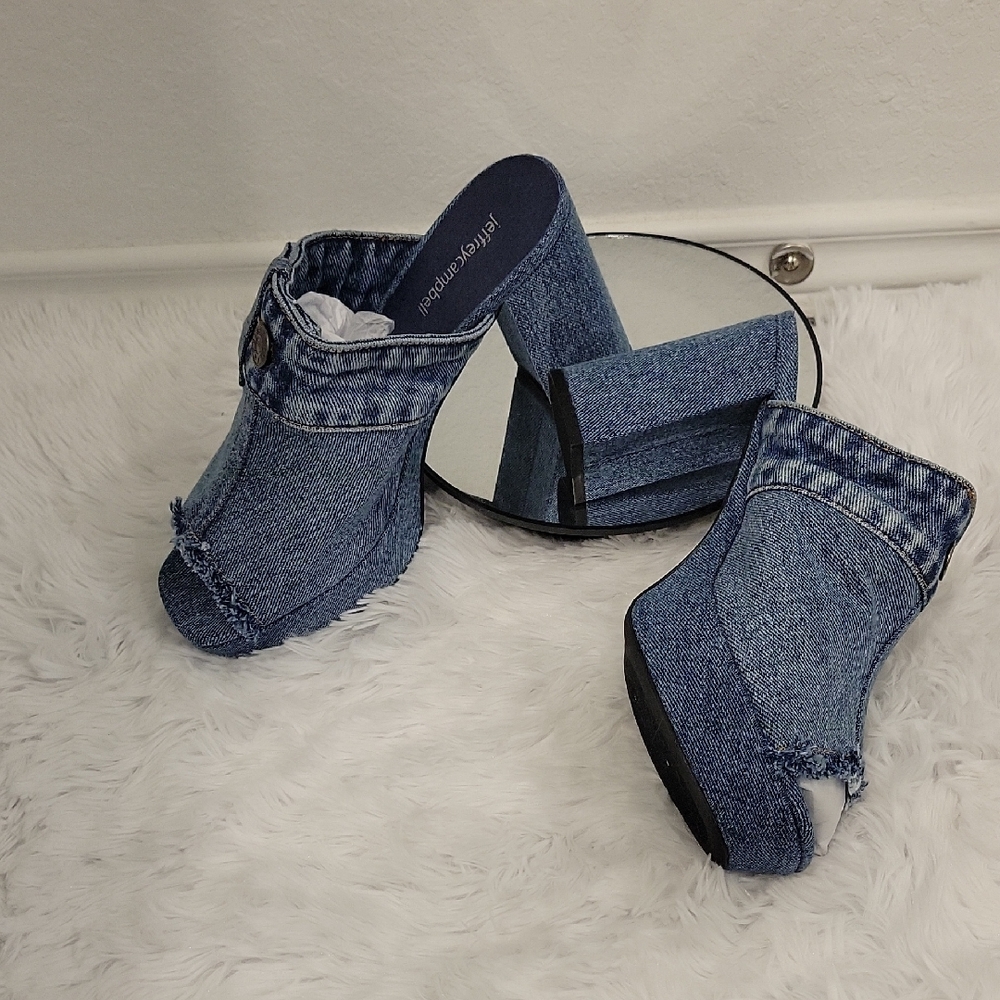 Jeffrey Campbell Blue Denim Mules Distressed Slip-On Clogs